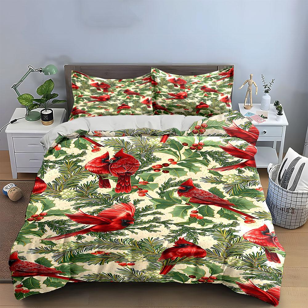 Red cardinals, holly leaves. Bedding sets Duvet cover sets Duvet covers Pillowcases(1 * Duvet Cover 2 * Pillowcases without duvet insert)