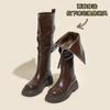 2024 Autumn New Knee Length Boots Women's Belt Buckle Thick Sole Motorcycle Rider Boots High Sleeve Fashion Boots