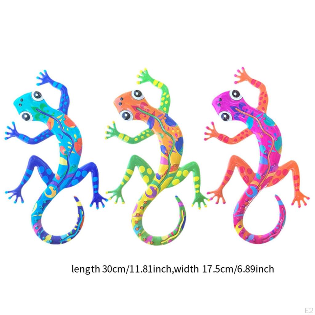 3Pcs Gecko Wall Decor Metal Art Lizard Hanging Sculptures Artwork Outdoor Decoration Iron