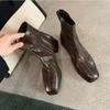 Autumn Design Heel Ankle Boot Fashion Square Toe Zipper Ladies Casual Chelsea Boots Shoes Soft Leather Short Boot