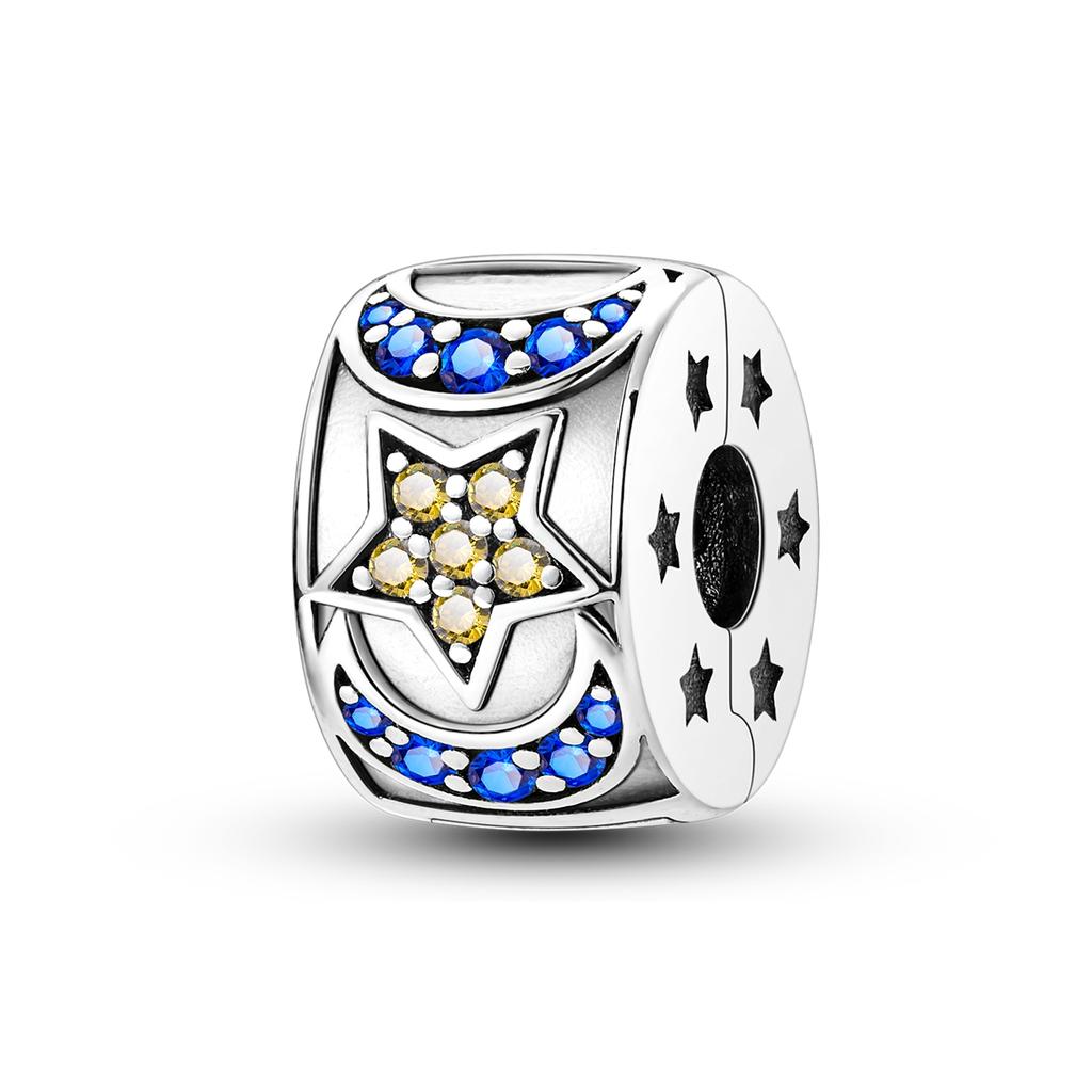 Silver Plated Star Moon Charms Beads for DIY Bracelet Pendant Dangle Women Fine Jewelry Gift