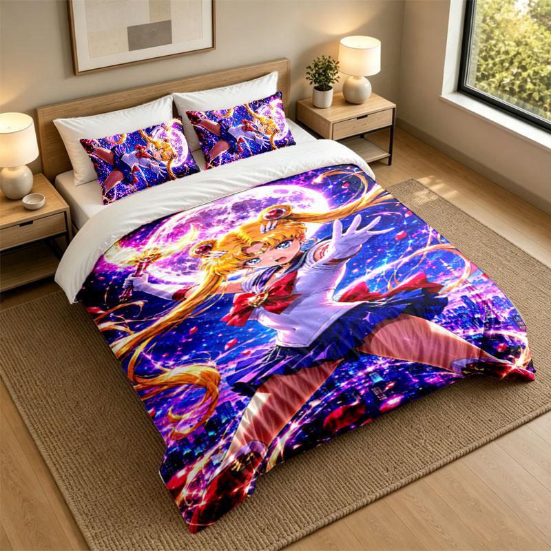 3Pcs Bedding SetSailor Moon Soft Bed Sheet and Two Pillowcases Home Bedroom Decor