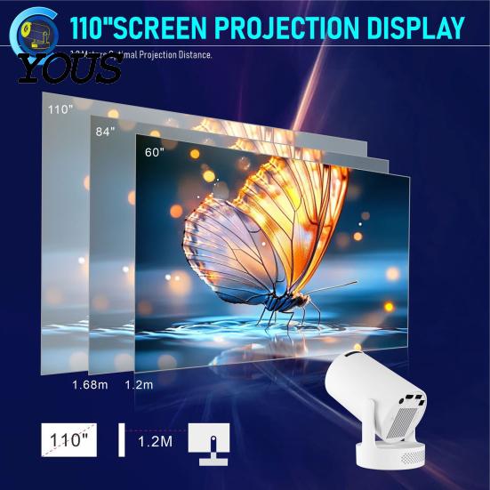 Мини-проектор 4K с поддержкой и базой-динамиком, Портативный светодиодный проектор 4K, 200 ANSI, Легкий, Совместимый с Bluetooth 5.4 и WiFi 6, Вращение на 210 градусов,