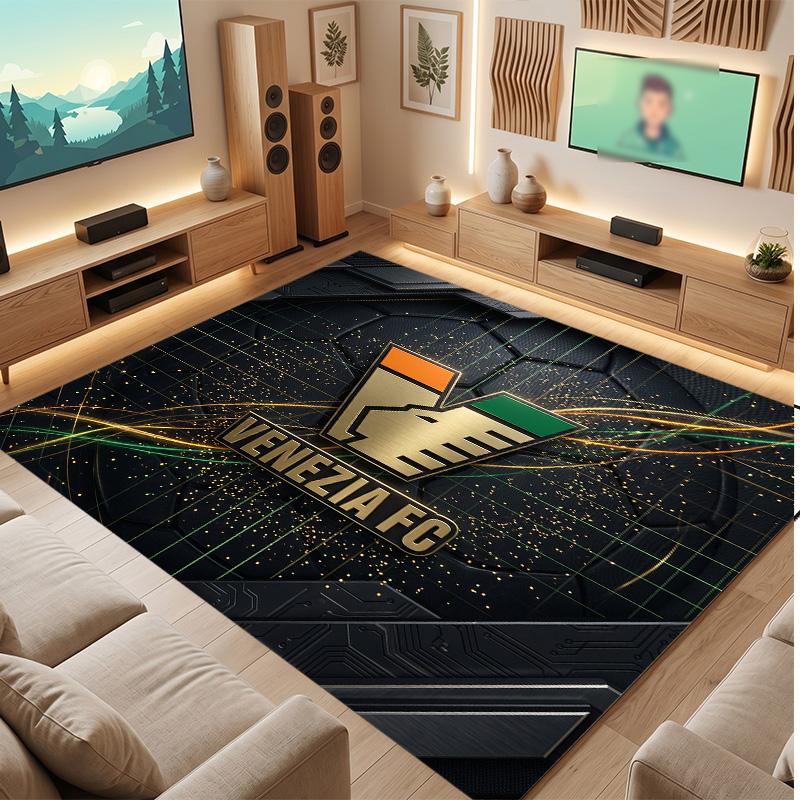 Venezia FC Football Print Crystal Velvet Rug, Comfortable Water Absorbent Non Slip Indoor Floor Carpet