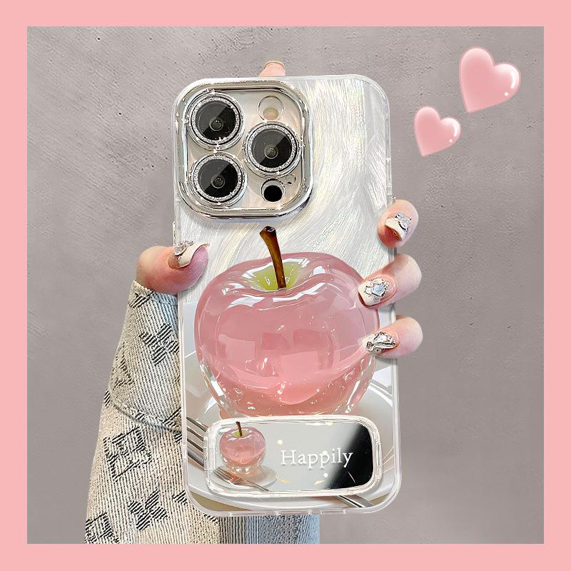 Хрустальная подставка-зеркало в виде яблока, подходит для чехла мобильного телефона Apple 13, Huawei Mate60pro, пряжа «перо», 15 всесторонняя 14/11