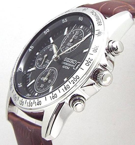 Seiko Часы-хронограф SND367P1-DB Черный циферблат Коричневый кожаный ремешок