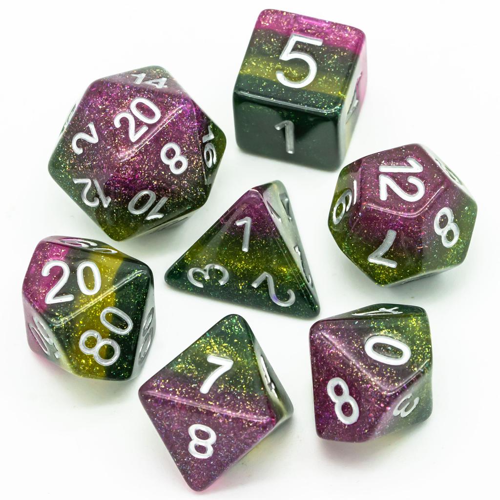 Cusdie Многослойный набор кубиков для D&D, смола, блестки, 7 шт. D4-D20, разноцветный полиэдральный набор кубиков для настольных ролевых игр D&D