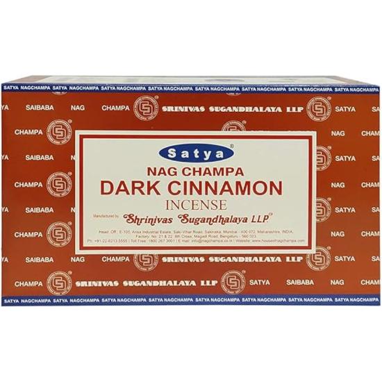 Satya Ароматические палочки Nag Dark Cinnamon Agarbatti 180 граммов в коробке | 12 упаковок по 15 граммов в коробке | Экспортное качество