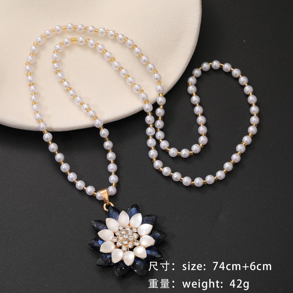 Хрустальный цветок двойная подвеска цепочка для свитера цепочка из черных бусин длинное ожерелье модное в стиле легкой роскоши женские универсальные аксессуары для одежды