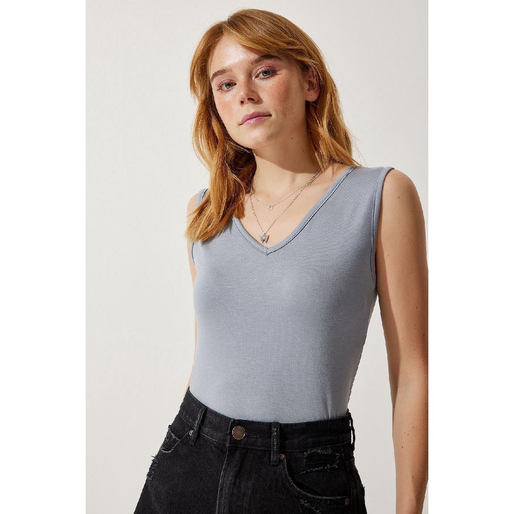 Deep Front Back V Neck Viscose Blouse Red