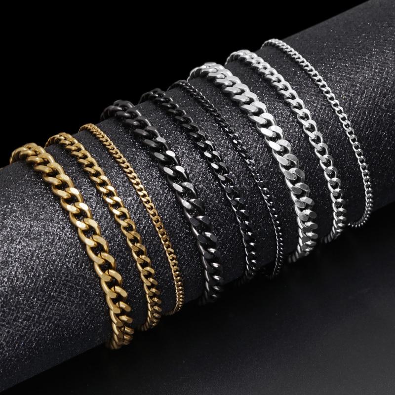 Кубинское звено-цепочка для мужчин и женщин, базовое ожерелье из нержавеющей стали в стиле панк, золото, черный цвет, мужское колье, ювелирные изделия, подарки