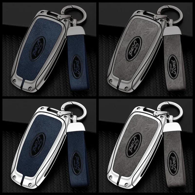 Car Sticker Ford Leather Car Key Case Cover Shell For Ford Fusion Edge Mustang Explorer Expedition Bronco Ecosport Ranger F150 F