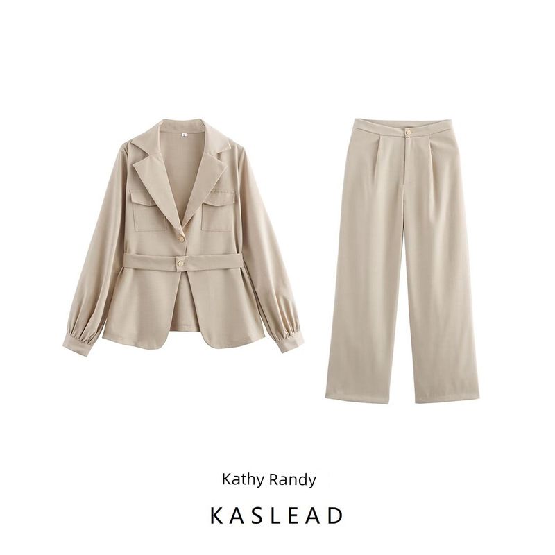 Kaslead New Arrival Women's Clothing Fashion Style Fashion Minimalist Commute Style Long Sleeves Outwear Casual Pants Two-piece Set