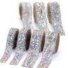 1 ярд/90 см Самоклеящаяся тесьма со стразами, разноцветные, цвет Crystal AB, лента для отделки стразами, DIY, приклеиваемая утюгом, лента с кристаллами
