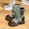 Jeans Tube Boots Women's Platform Small British Style Martin Boots 2025 New Autumn Retro Stacked Short Boots