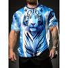 Large Men's Tiger Pattern 3D Printed Men's Round Neck Short Sleeved T-shirt Summer Fashion T-shirt Casual Comfortable Versatile Top