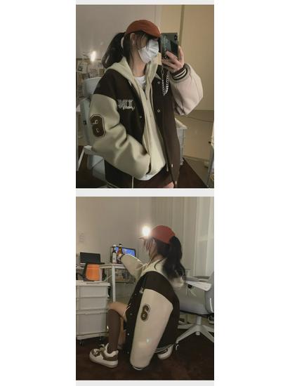 Женская зимняя модная корейская бейсбольная куртка из бархата с вышивкой