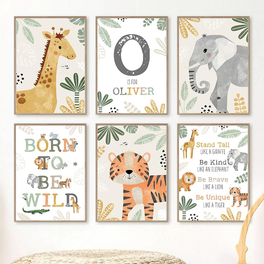 Elephant Giraffe Tiger Jungle Animals Nursery Wall Art Canvas Painting Nordic Posters And Prints Wall Pictures Kids Room Decor