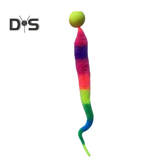 Интерактивный прыгучий мяч с хвостом, разноцветный пушистый червяк, прыгучий мяч для кошек, игрушка для преследования кошек в помещении в виде радужного червяка