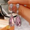 Women's Sparkling Silver Color Pink Teardrop Stud Earrings Drop Dangle Earring Bridal Wedding Temperament Jewelry