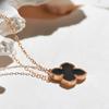 Necklace K18 Pink Gold Four Leaf Clover Pendant Natural Onyx Lucky 18K Gold Christmas Birthday Anniversary Present Gift Wrapping Included [FANCIME]