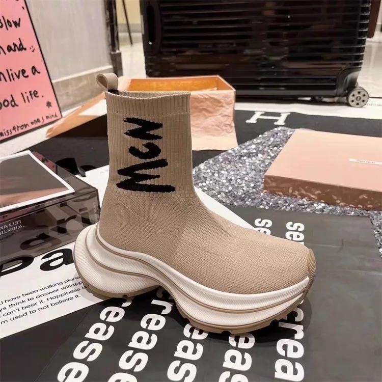 Женские ботинки 2024 года, осень, короткие, с буквенным принтом, увеличивающие высоту, дышащие, противоскользящие, удобные, повседневные, кроссовки для бега, спортивная обувь