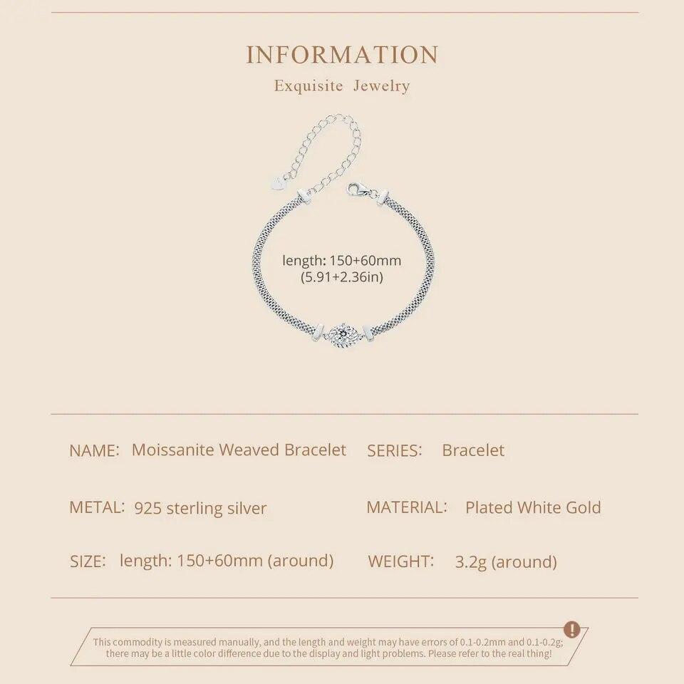 Bamoer 925 Sterling Silver Chic Moissanite Bracelet Retro Braided Silver Lab Diamond Chain Link Women Valentine's Day Jewelry