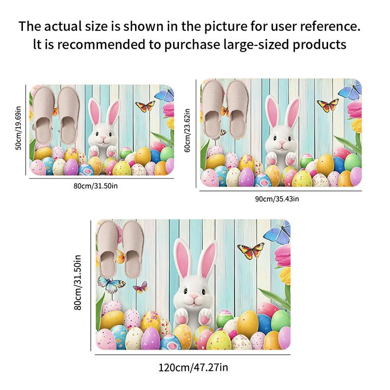 Easter Bunny and Egg Decorative Mat - 0.47inch Thick Flannel, Absorbent Non-Slip Floor Mat with Spring Butterfly Theme, Machine