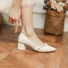 With Medium Heels Shoes for Women 2024 Wedding Bride Shoe White Ladies Summer Footwear Pearl Office Slip On Lastest Casual Trend