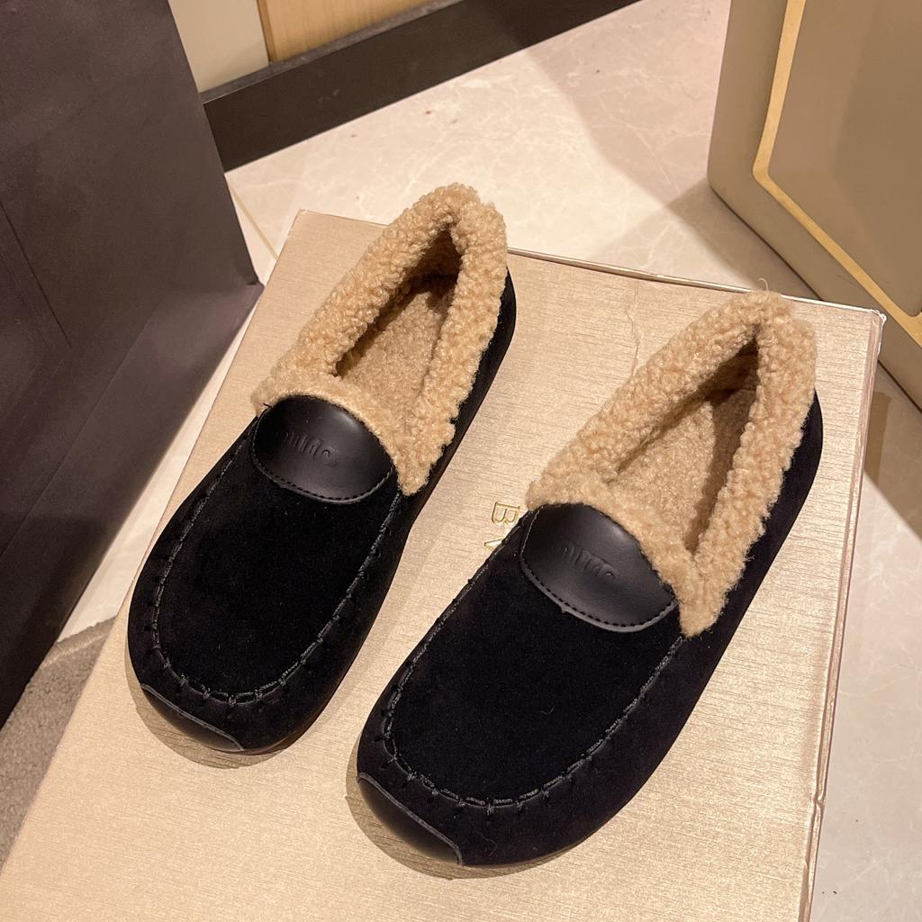 CRLAYDK Winter Women's Soft Faux Fur Lining Moccasins Suede House Warm Indoor Outdoor Loafers Slip On Ladies Work Flat Shoes