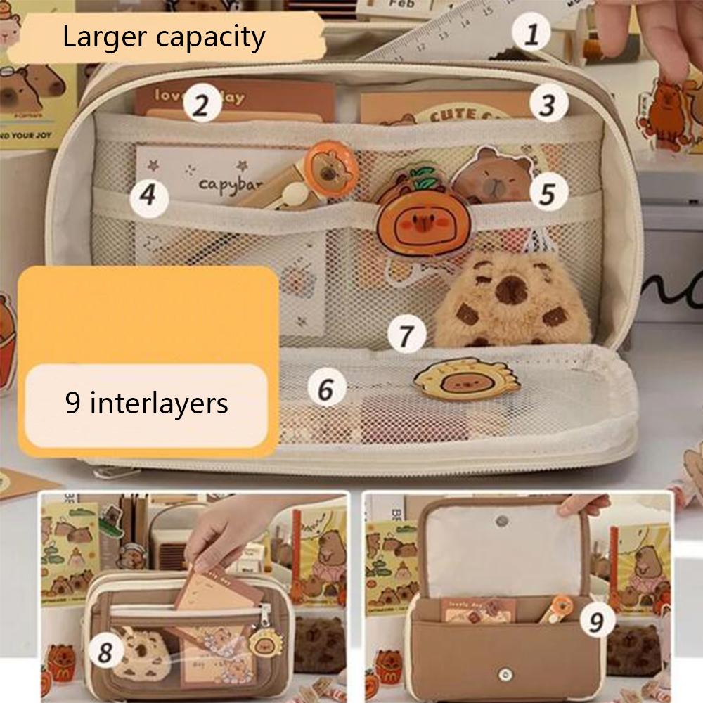 Пенал Capybara большой емкости для офиса, школы, подростка, девочки, мальчика, коричневый
