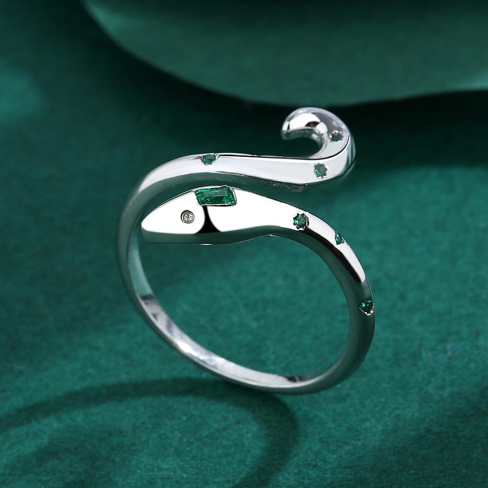 Роскошное нерегулярное двойное кольцо со змеиной головой изумруда для пар, кольцо для женщин, свадебные украшения из стерлингового серебра, креативное кольцо в виде змеи, ювелирные изделия из стерлингового серебра