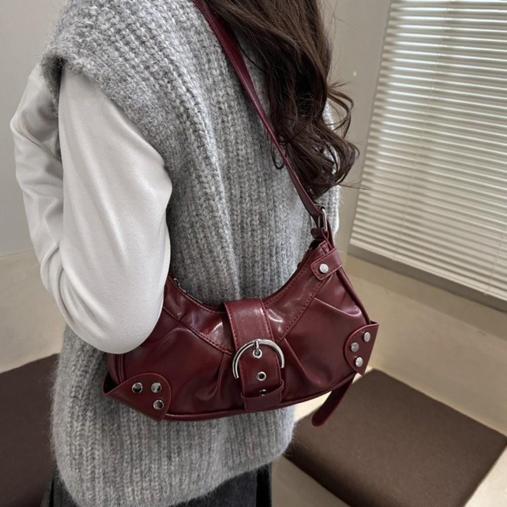 Solid Color Buckle Underarm Bag Pleated Spicy Girl Handbag Fashion Y2k Shoulder Bag Travel
