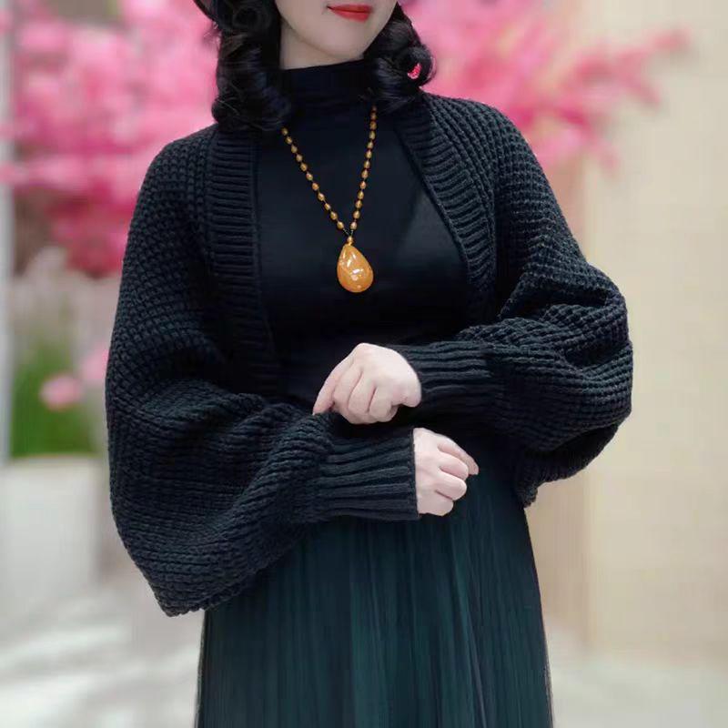 Женская вязаная шаль с длинным рукавом 2024 - Универсальный, модный кардиган для весны и осени, свободный и теплый, с элегантным стилем.