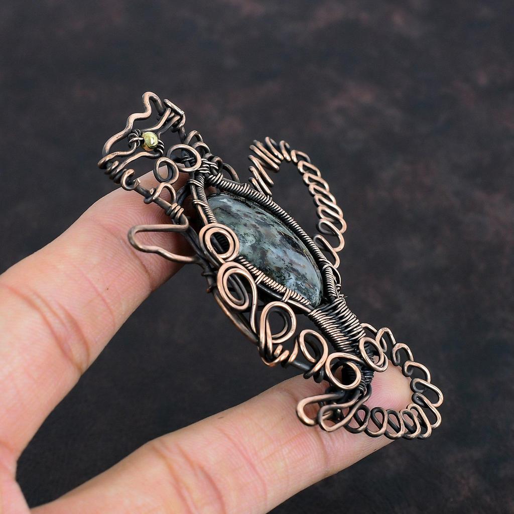 Astrophyllite Pendant Copper Wire Wrapped Pendant Rabbit Pendant Astrophyllite Gemstone Jewelry Handmade Latest Design Pendant Gifts For Her