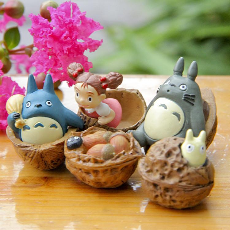 Cute Cartoon Totoro Cat Coal Ball Walnut Mini Model Ornament For Landscape Prop