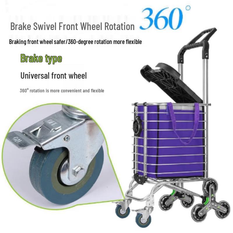 Huishida Foldable 8-Wheel Stair Climbing Shopping Cart with Seat