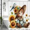 Милая шторка для душа с изображением пугала, птицы, подсолнуха и цветов, декоративная шторка для ванной комнаты, водонепроницаемая шторка для душа с крючками