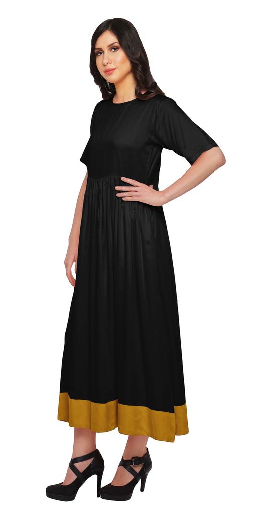 Moomaya Solid Casual Cotton Dress For Women A-Line Long Maxi Kurti Women