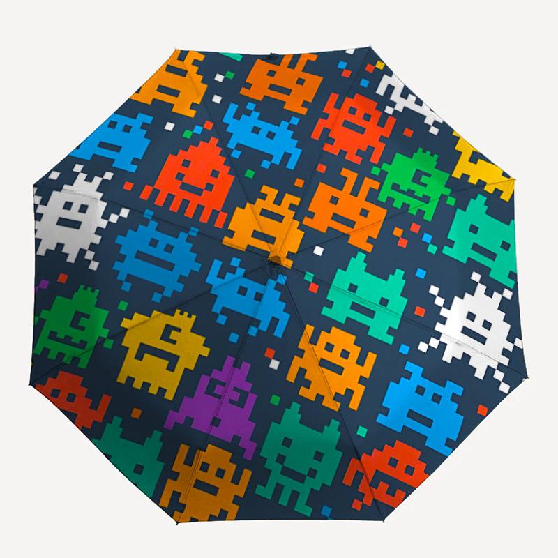 1 шт. Пиксельная графика Space Invaders, Автоматическое открытие/закрытие, Всесезонный портативный складной зонт для женщин и мужчин, Для путешествий, на каждый день, для официальных мероприятий - Компактный роскошный P