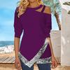 Women's Halterneck Off-shoulder Irregular Sequined Long-sleeved T-shirt