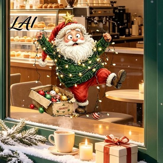 Waterproof PVC Window Film Christmas Cling Reindeer Decals and Santa Claus Static Seasonal Store Display