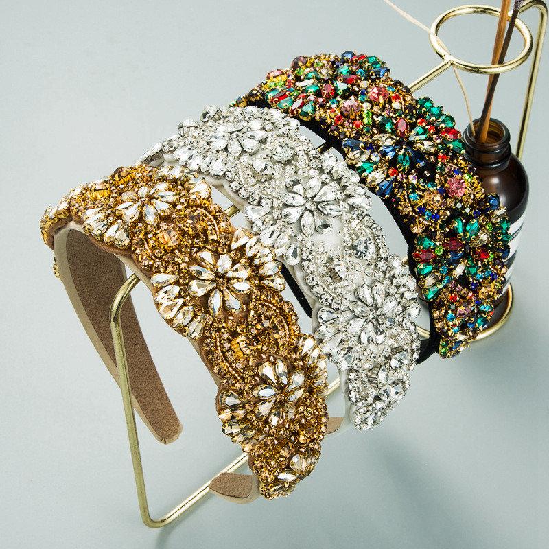 Повязка для волос в стиле барокко, ретро, ​​индивидуальный обруч для волос, вышитый вручную из цветного стекла с цветком, тяжелая работа