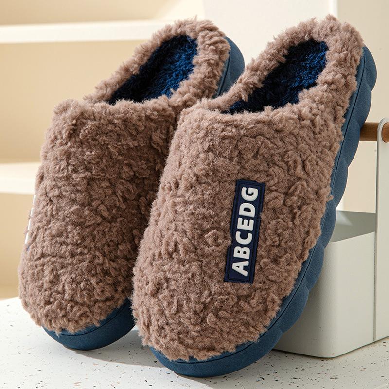 Winter Cotton Slippers Women's Thick Bottom Indoor Home Warm and Comfortable Velvet Home Indoor Non-slip Couple Slippers Men