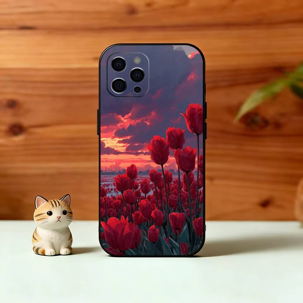 Super Beautiful Tulip Phone Case For iPhone 17, 16,15,14,13,12,11 Plus,Pro Max, Others Soft Black Cover
