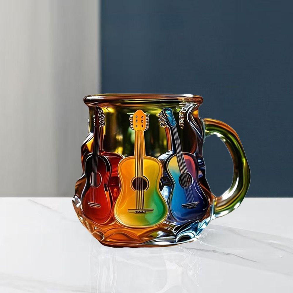 Colorful Painted Guitar Coffee Cup Cartoon Guitar Desk Ornaments Drinkware Guitar Art Cup Office