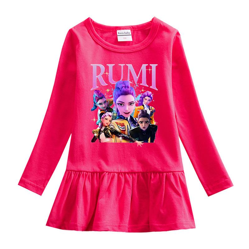 Girls Kpop Rumi Zoey Mira Hunters Print Pleat Fashion Mesh Dress