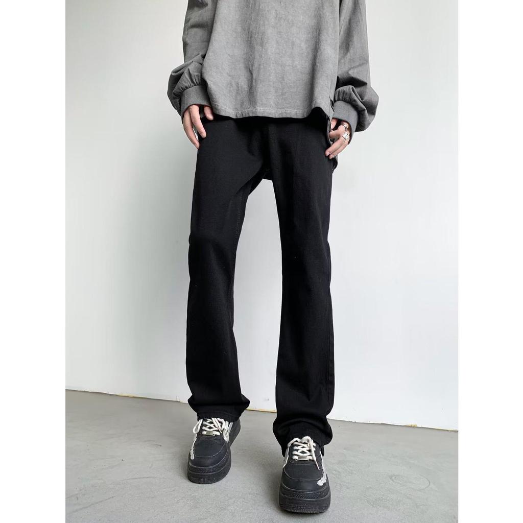 Мужские черные джинсы прямого кроя из американского тяжелого денима - Весенний тренд, Универсальный уличный стиль с микро-клешем.