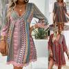 Vintage Print Dress Women Fashion Boho Sexy V Neck Long Sleeve Loose Dresses for Women Summer Holiday Vestidos Women Clothes New