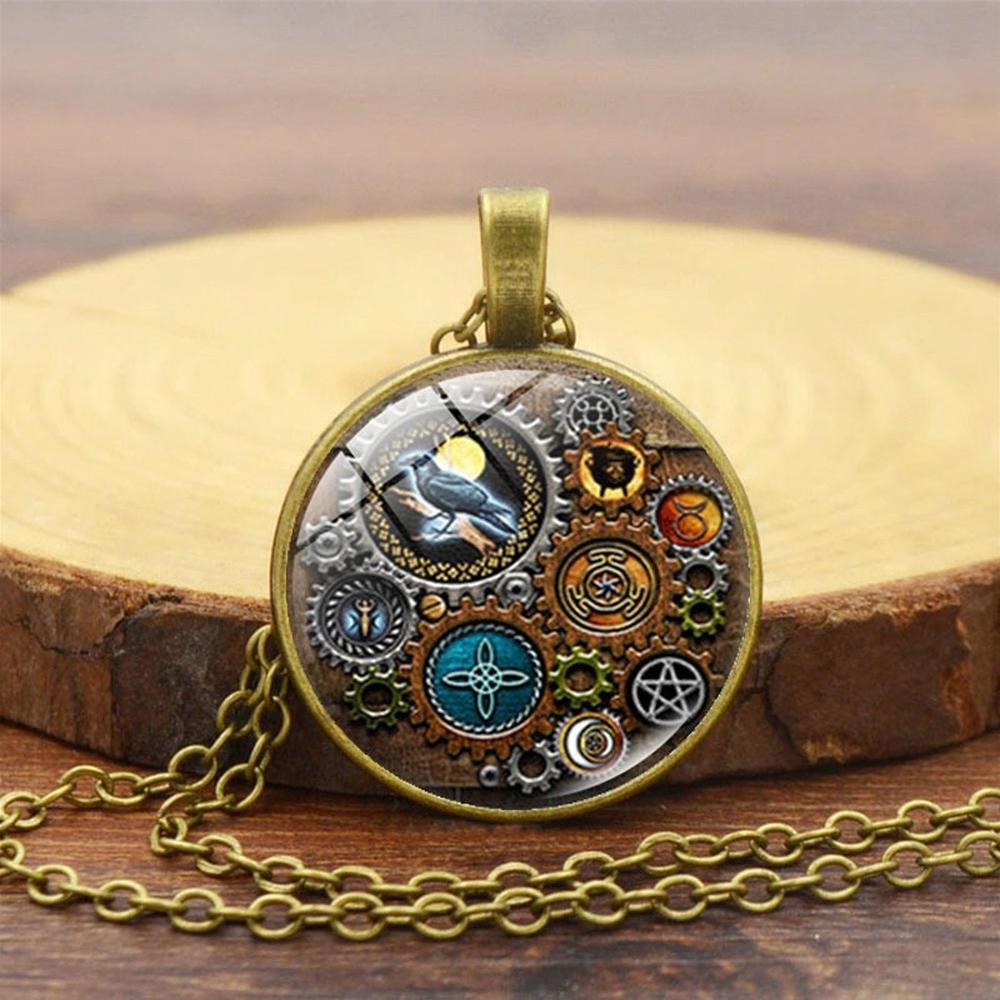 Steampunk Witch Pendant Necklace for Women 2022 Goth Mechanical Gear Accessories Vintage Jewelry Men's Neck Chain Gift